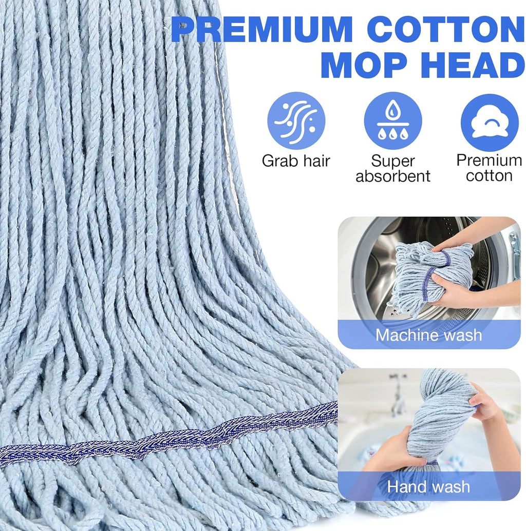 String Mop Heavy Duty for Floor Cleaning- Industrial Commercial Wet Mop with 59inch Mop Handle for Home Garage Office Workshop Warehouse Floor Cleaning