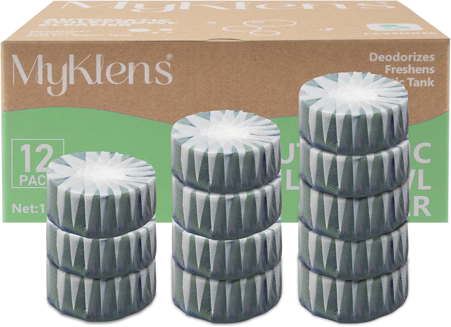 Toilet Bowl Cleaner Tablets, Automatic Toilet Bowl Cleaners, Long-Lasting Toilet Tabs Drop in Tank for Deodorizing & Descaling, Green, 12 Packs