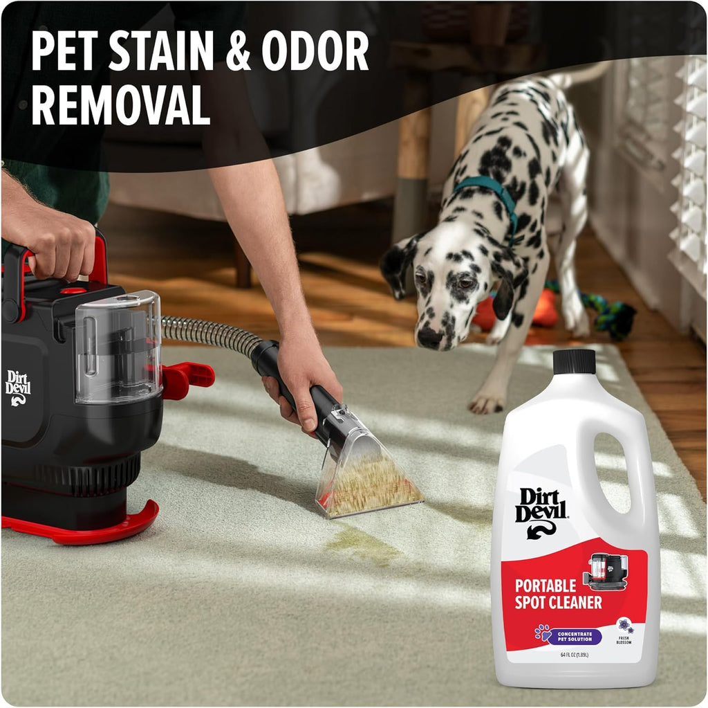 Dirt Devil Pet Portable Spot Cleaner Solution, 64 oz., Fresh Blossom Scent, Upholstery and Carpet Shampoo Solution, Eliminates Pet Messes and Odors, Pair with Dirt Devil Portable Spot Cleaners