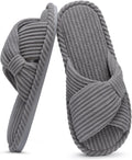 Evshine Summer House Slippers for Women Corduroy Cross Bow Indoor Slippers Open Toe Slip On Bedroom Shoes with Memory Foam