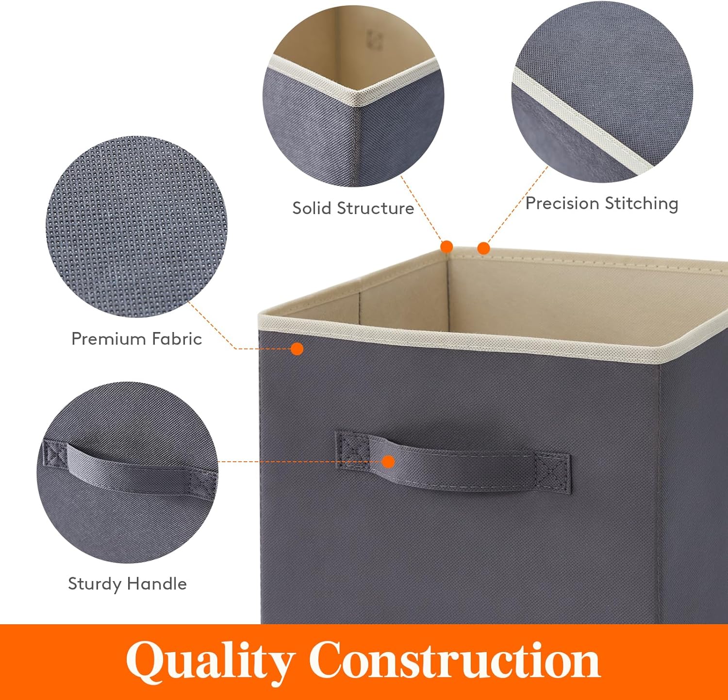 Lifewit 16 Packs Storage Cubes, 11 Inch Cube Storage Bins, Foldable Decorative Fabric Storage Baskets for Organizing Home Organizers with Handles for Shelves, Closet, Gray