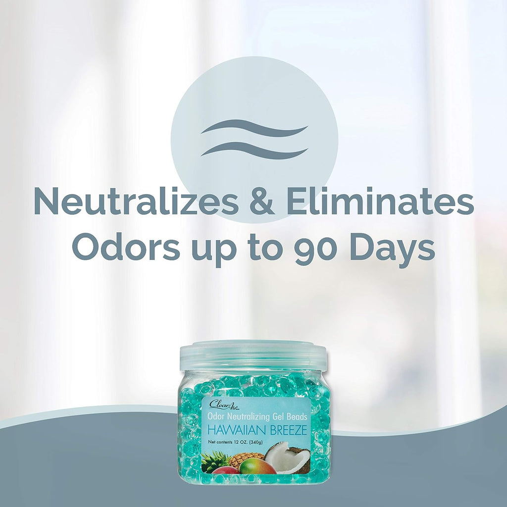 Clear Air Odor Eliminator Gel Beads - 12 oz, Pack of 2 - Air Freshener Made with Essential Oils - Eliminates Odors in Bathrooms, Cars, Boats, RVs & Pet Areas - Hawaiian Breeze Scent