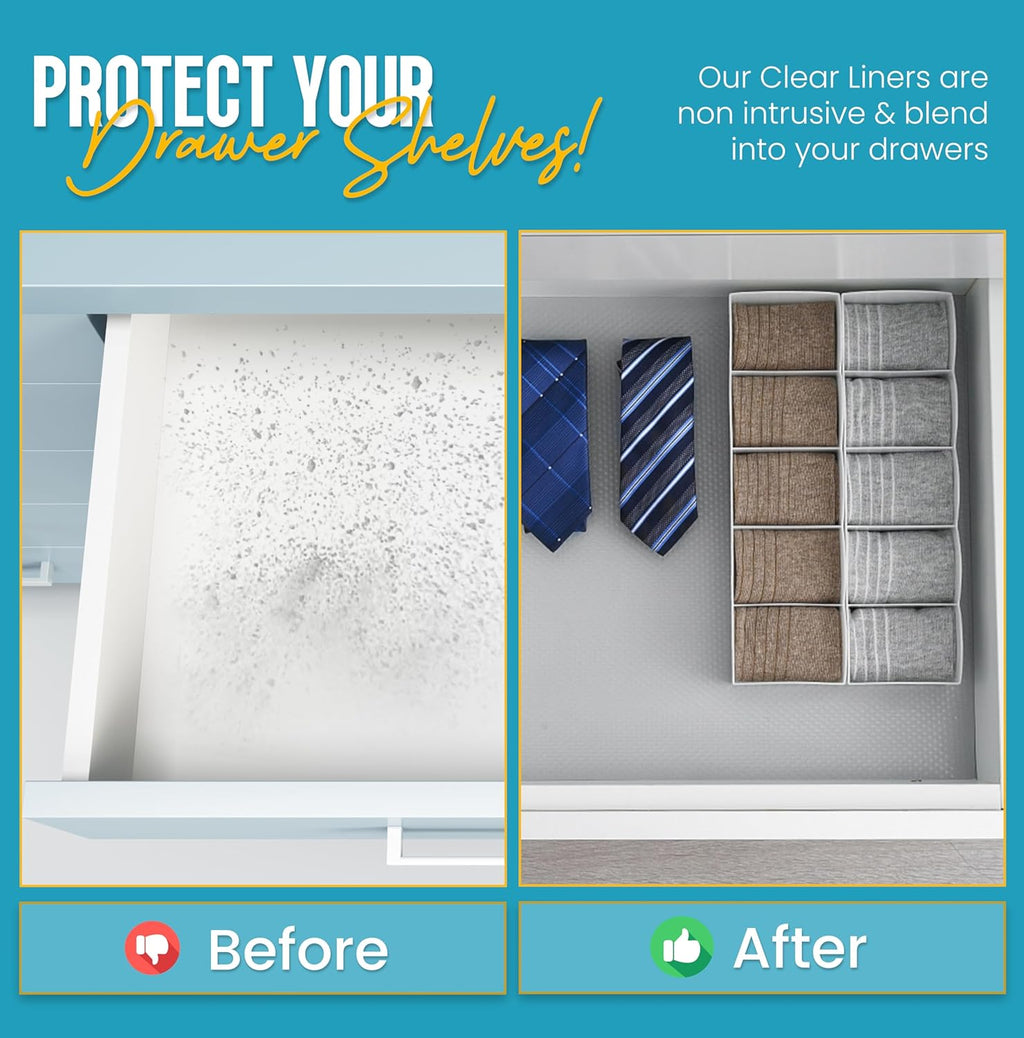 Shelf Liner Drawer Liner for Kitchen Cabinets Non-Adhesive by Linda’s Essentials (12 x 60 Inches) - Non-Slip Easy Clean Kitchen Cabinet and Cupboard Protector, Waterproof Mat, Clear Roll