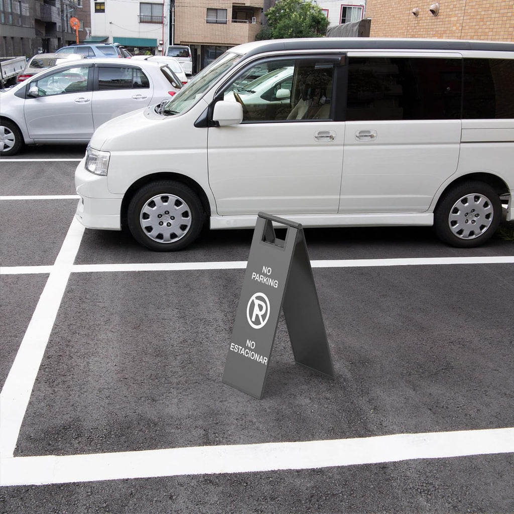 Stainless Steel No Parking Sign Portable Foldable Handle 2-Pack (Black)