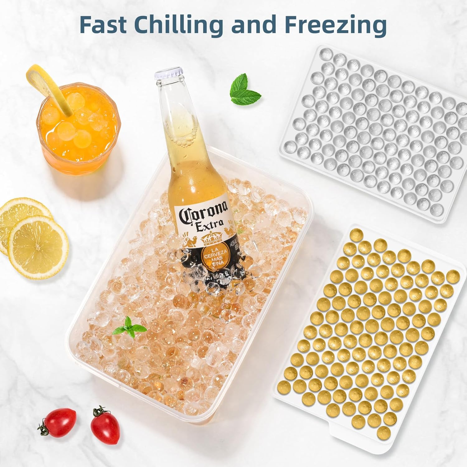 WIBIMEN Mini Ice Cube Trays, Small Tiny Round Pebble Crushed Nugget Ice Trays for Freezer with Lid - Chilling Drinks Coffee Juice(4 Pack/0.55In - White)