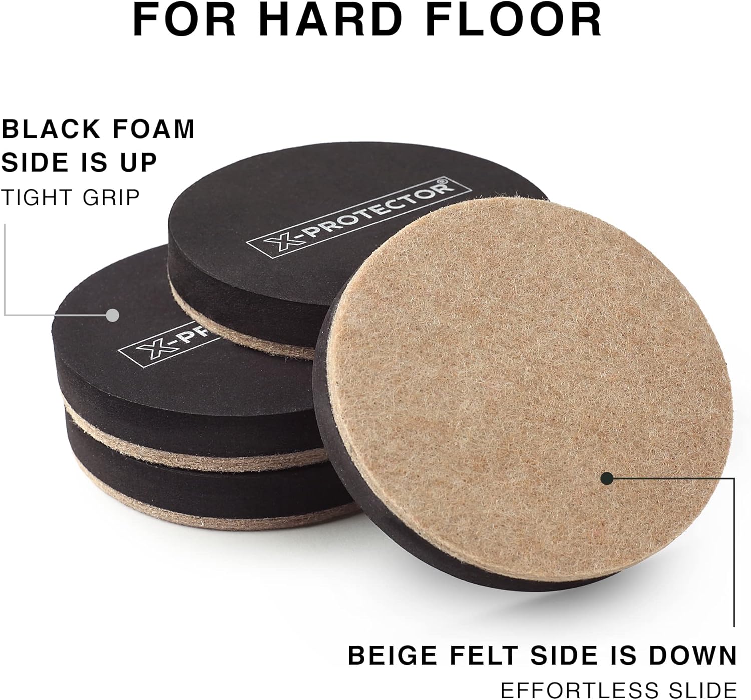 Felt Furniture Sliders Hardwood Floors X-PROTECTOR – 16 PCS 3 1/2" Furniture Sliders – Heavy Duty Felt Sliders Hard Surfaces – Move Your Furniture Easily & Safely!