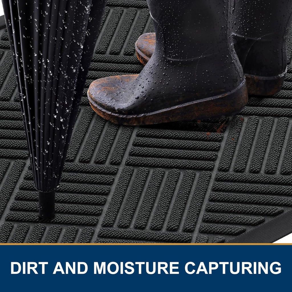Smiry Front Door Mat Outside Entrance, Heavy Duty Outdoor Indoor Natural Rubber Doormat, Non Slip, Trap Dirt and Moisture, Easy Clean, Low Profile Patio Porch Entryway Mat, 71x23, Black