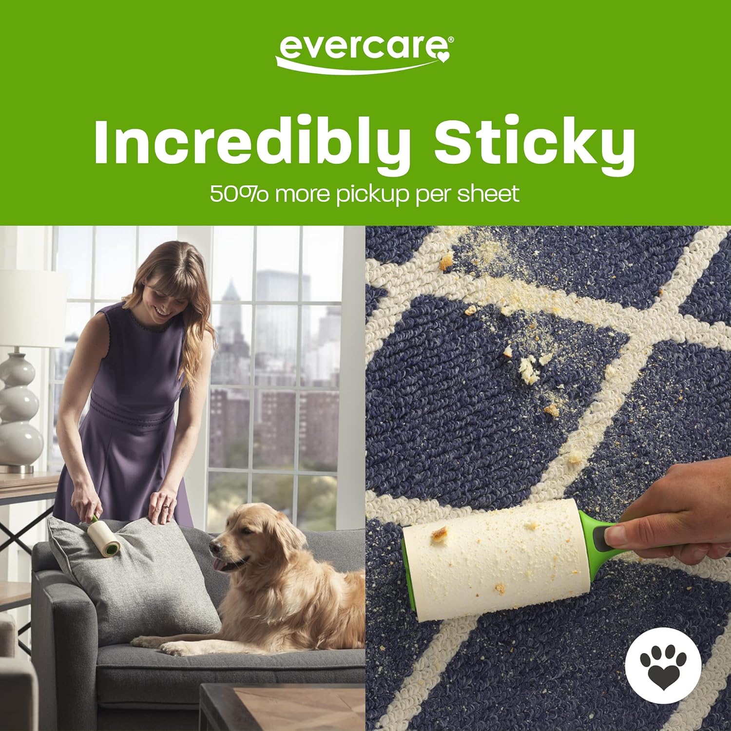 Evercare All Purpose Pet Hair Lint Roller, 100 Sheets – Reusable Sticky Roller for Pet Hair, Cat & Dog Hair Remover, Lint Remover, Pet Hair Remover for Furniture, Clothing & Cars