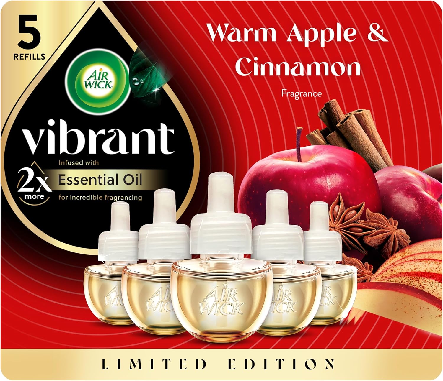Air Wick Plug In Advanced Scented Oils Refills, Apple + Cinnamon, Fall Decorations for Home,Plug In Air Fresheners for Home,Pumpkin Spice,Fall Essential Oils, Pumpkin Decor,Room Freshener, 5 ct