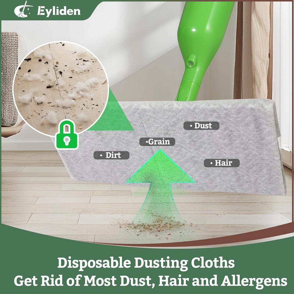 Eyliden Spray Mop - Design for Small Spaces | 12 Disposable Cloths, 1 Reusable Pad, 13 oz Refillable Bottle | Wet Mops for Apartments and Dorms Floors, Lock Tight Design, No Lost Pads - Swivel Head