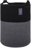 COMSE Extra Large Blanket Basket, Tall Woven Storage Basket, Nursery Hamper, 15.7”x 21.7”, Cotton Rope Laundry Hamper for Toys Clothes Towels, Black