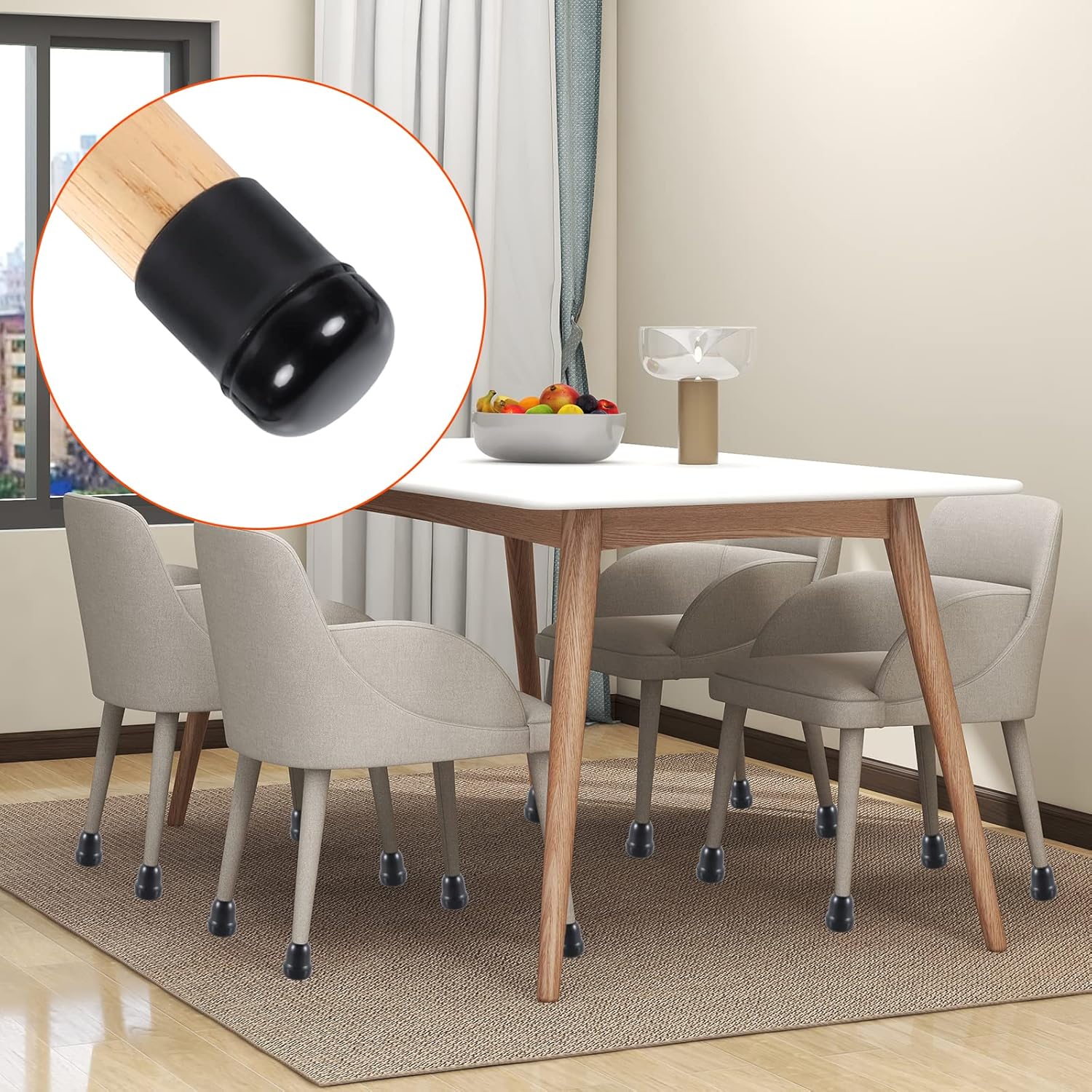Ezprotekt 24 Pcs Extra Small Chair Leg Sliders for Carpet, Black Round Teflon Furniture Pads for Rug Glides Easily Without Scratches - for Table, Couch, Patio Chair Legs (S Fit: 0.55" - 0.75")