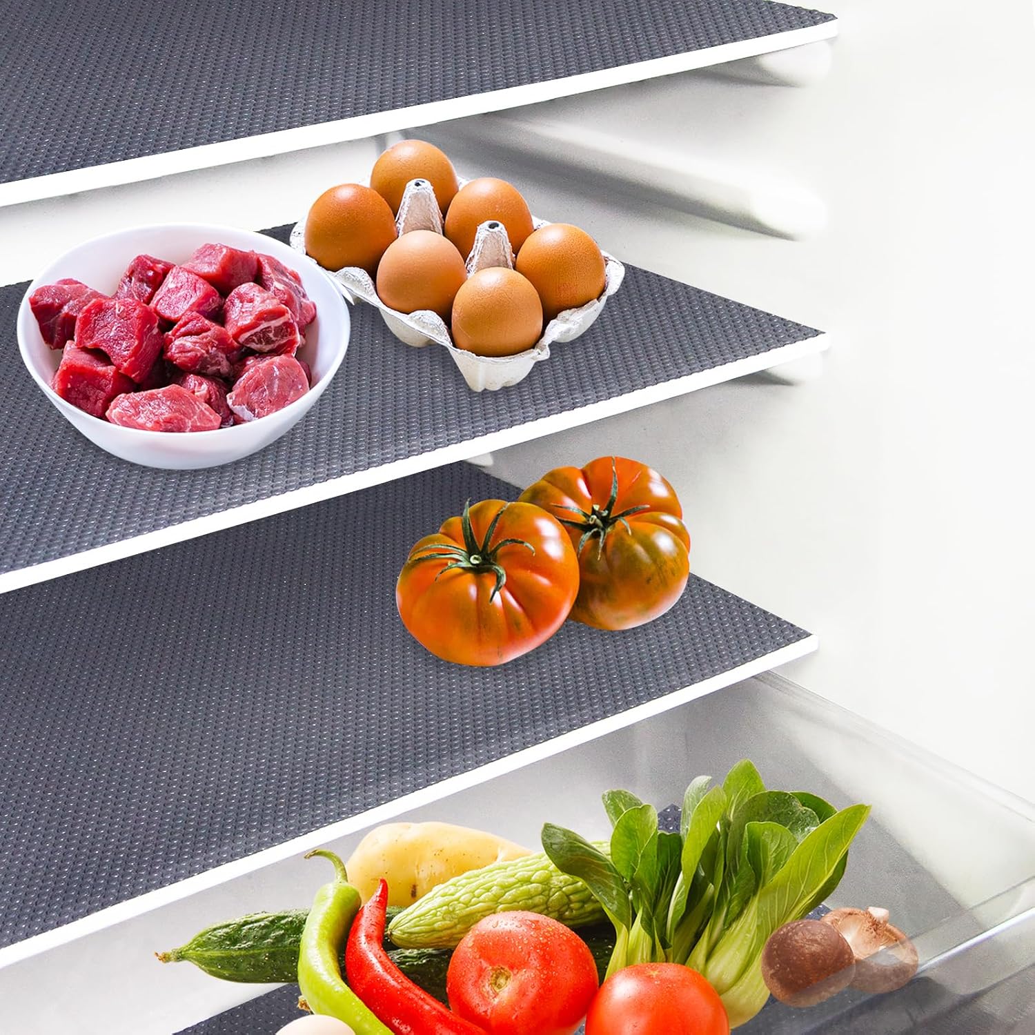 10Pcs Refrigerator Liners, Washable Fridge Liner Shelf Mats Refrigerator Pads for Cupboard Cabinet Drawer Home Kitchen Accessories Organization (Grey)
