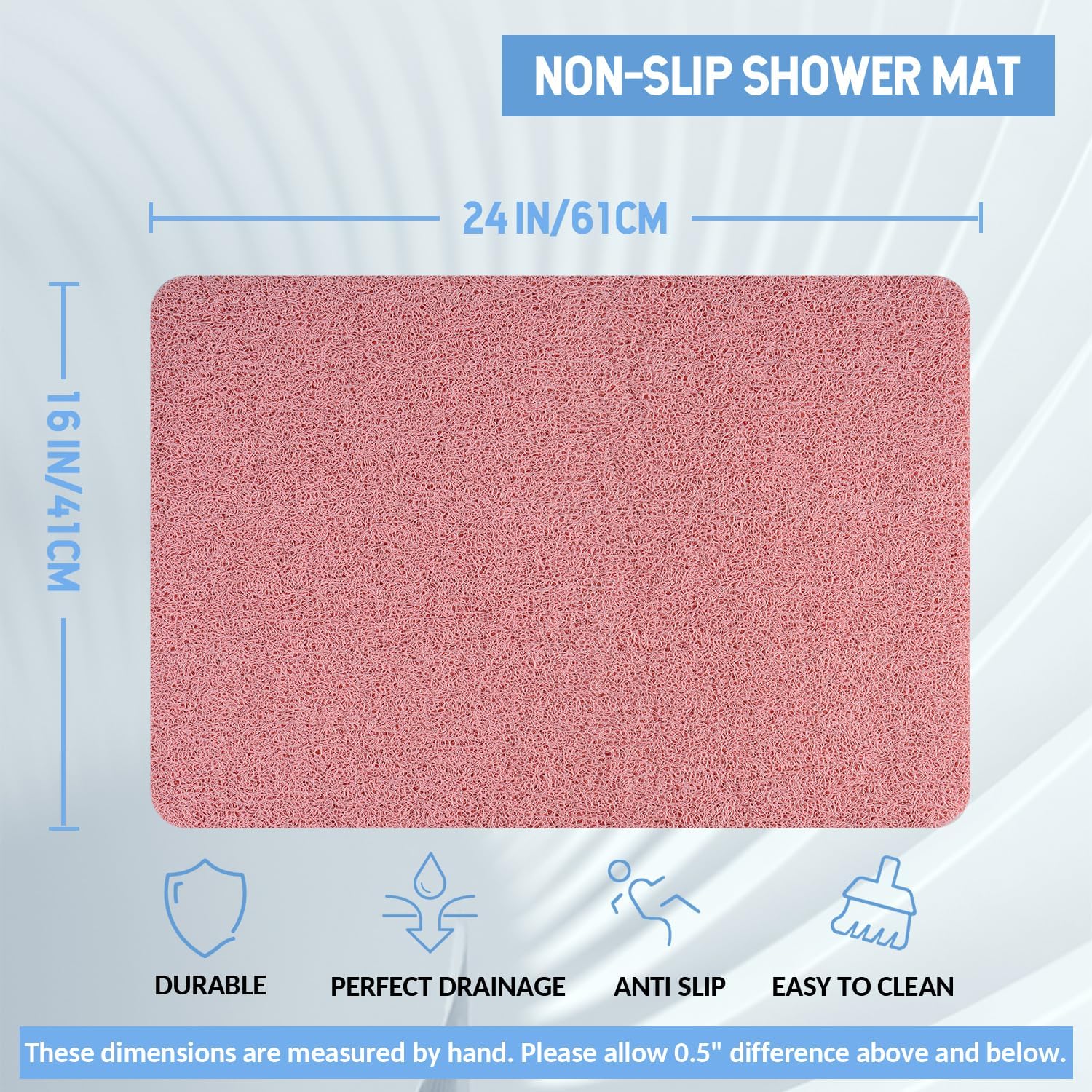 Non-Slip Bathtub Mat, 2 Pack Anti Slip Shower Mat, Fast Drying Bathtub Mats, Foot Scrubber Mat, Anti Slip Mat for Tub, Floor, Bathroom, Kitchen, Home, Hotel (Pink 24"×16"+24"×16")