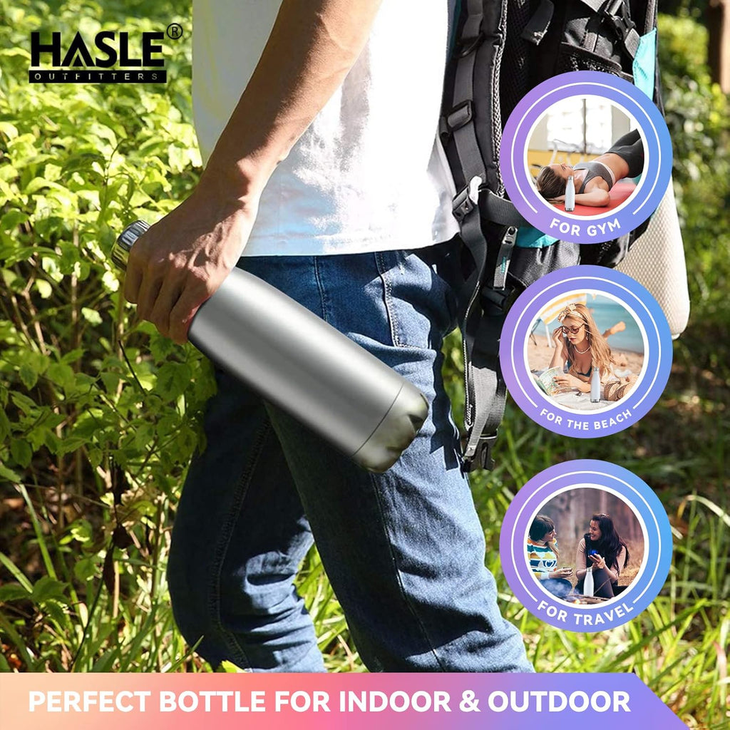 HASLE OUTFITTERS 17oz Stainless Steel Water Bottles Bulk, Vacuum Insulated Water Bottles Double Walled Reusable Metal Sports Water Bottles Keep Drinks Hot and Cold, Stainless, 4Packs