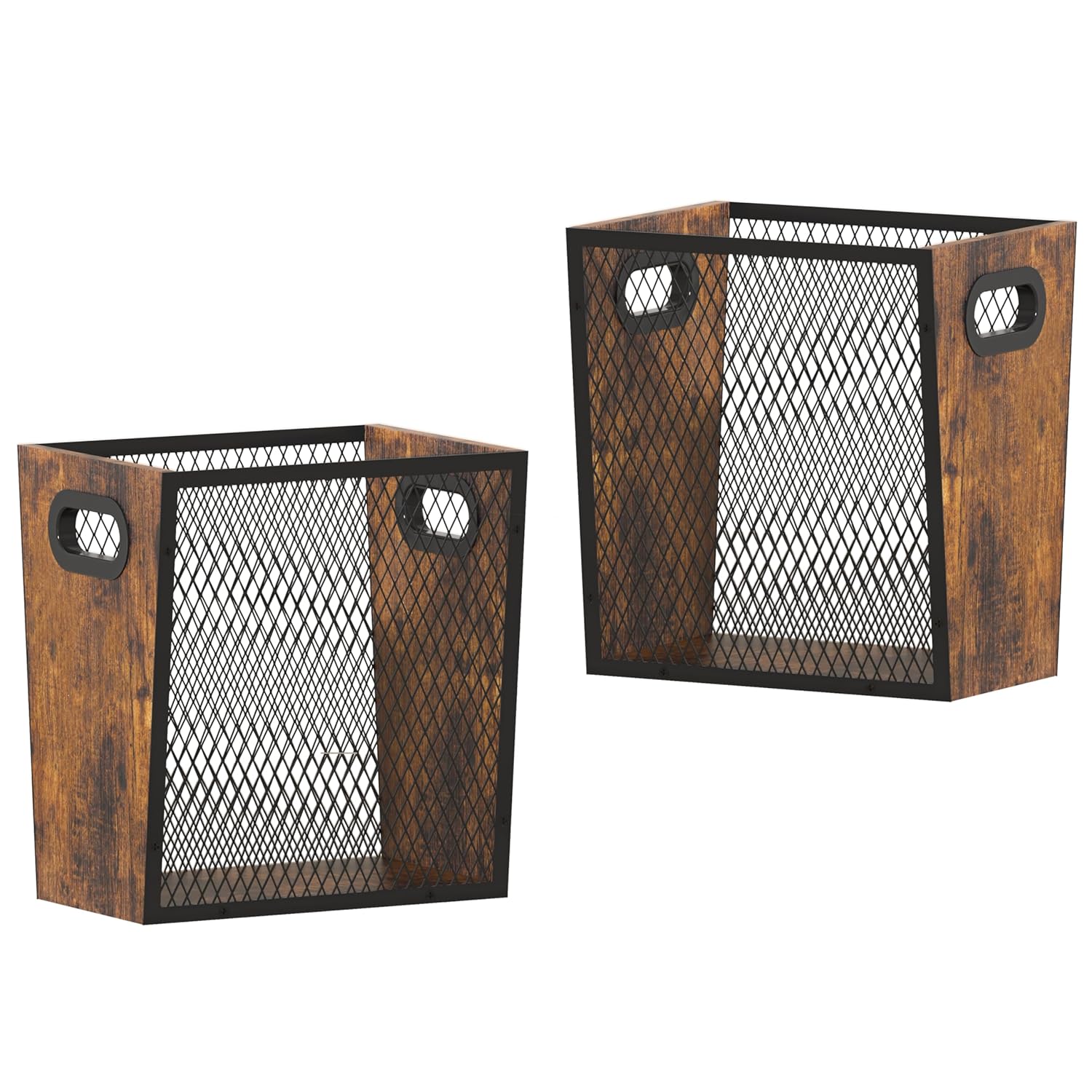 Piskyet Rustic Office Trash Can for Near Desk, 4.5 Gallon Unique Wood Bedroom Garbage Can,Vintage Wastebasket with Handle, Decorative Trash Can for Home Office,2pack 10.8" L x 7.8" W x 11.8" H