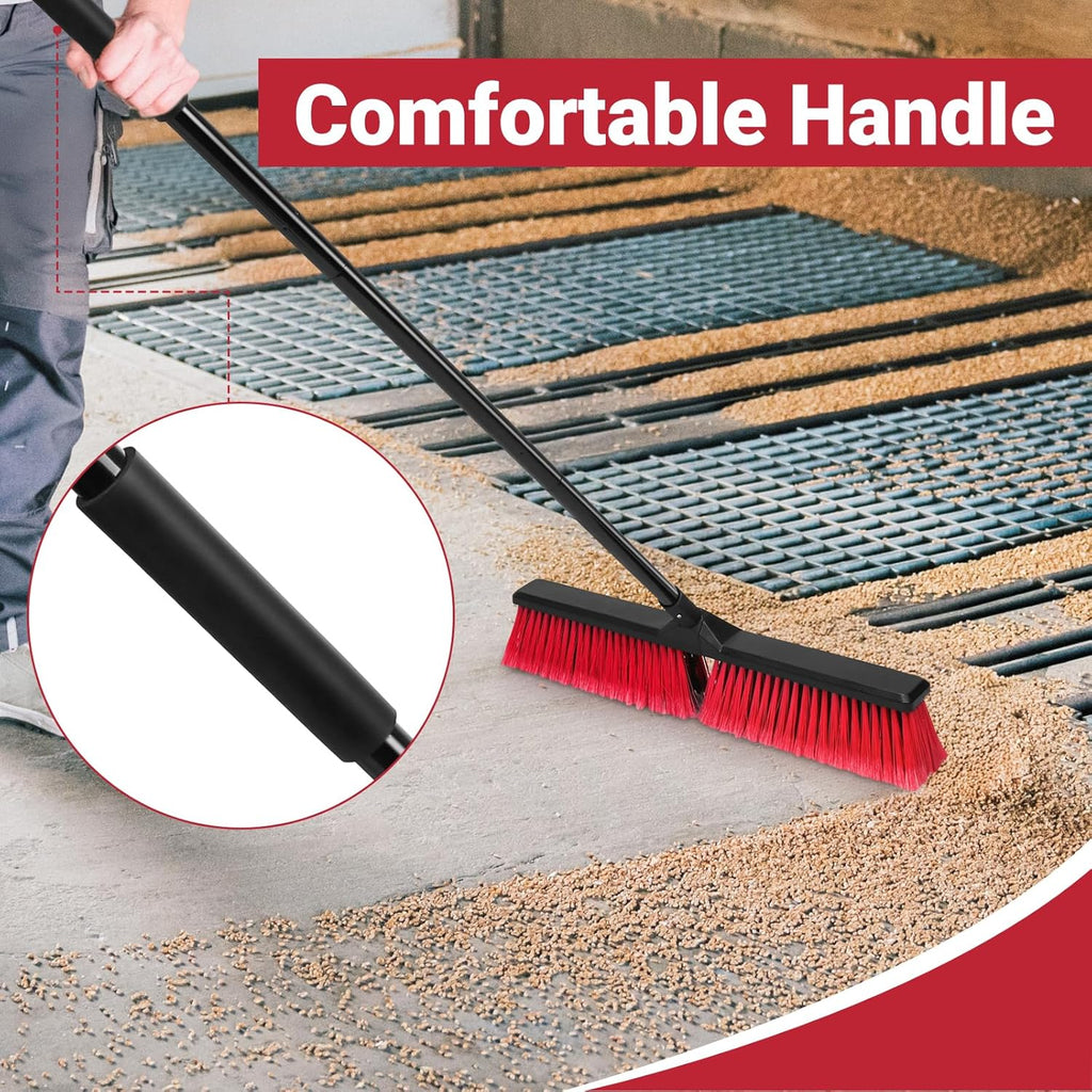 24" Push Broom Outdoor with 63" Long Handle and Stiff Bristles, Heavy Duty Outdoor Broom Brush for Workshop, Garage, Concrete, Patio and Deck Floor Sweeping