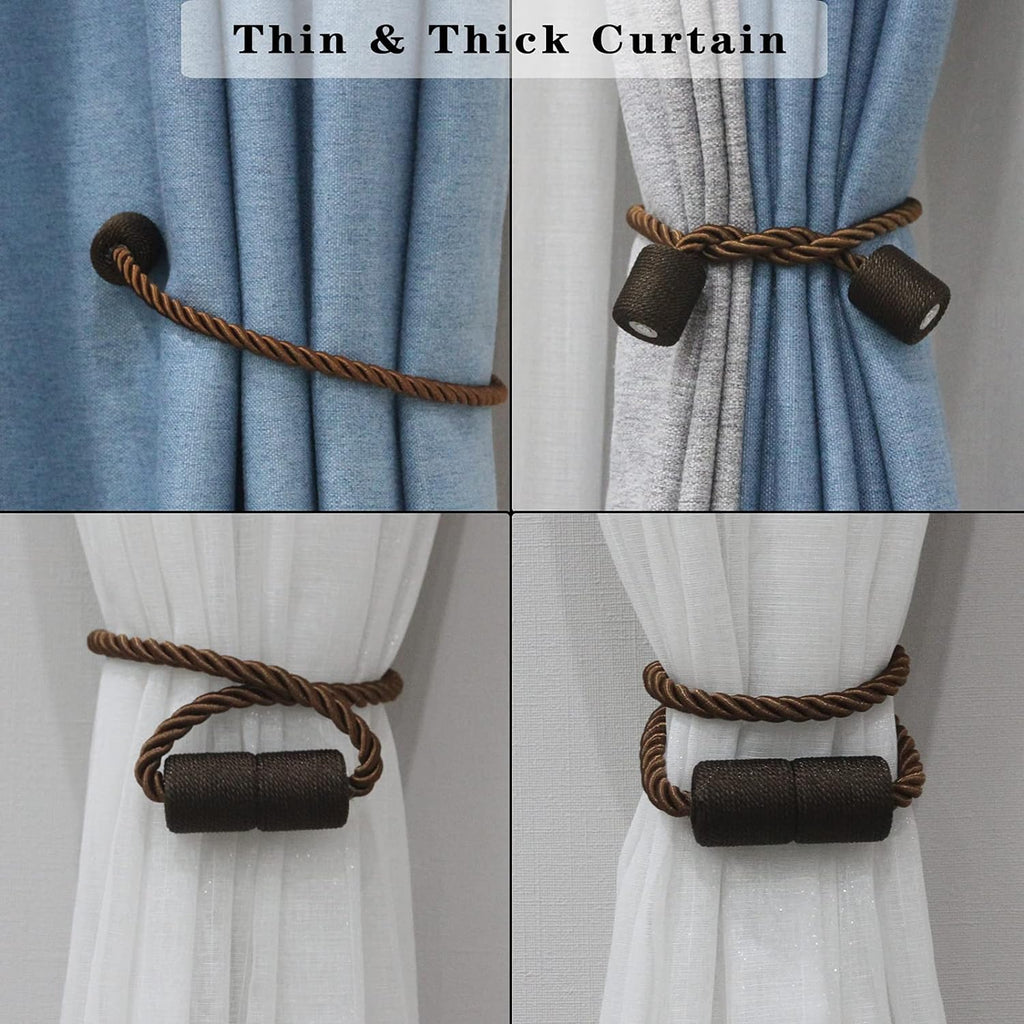 6 Pack Coffee Strong Magnetic Curtain Tiebacks Outdoor Elegant Decorative Tie Backs Modern Rope Tiebacks for Drapes Window Curtain Holdbacks for Draperies