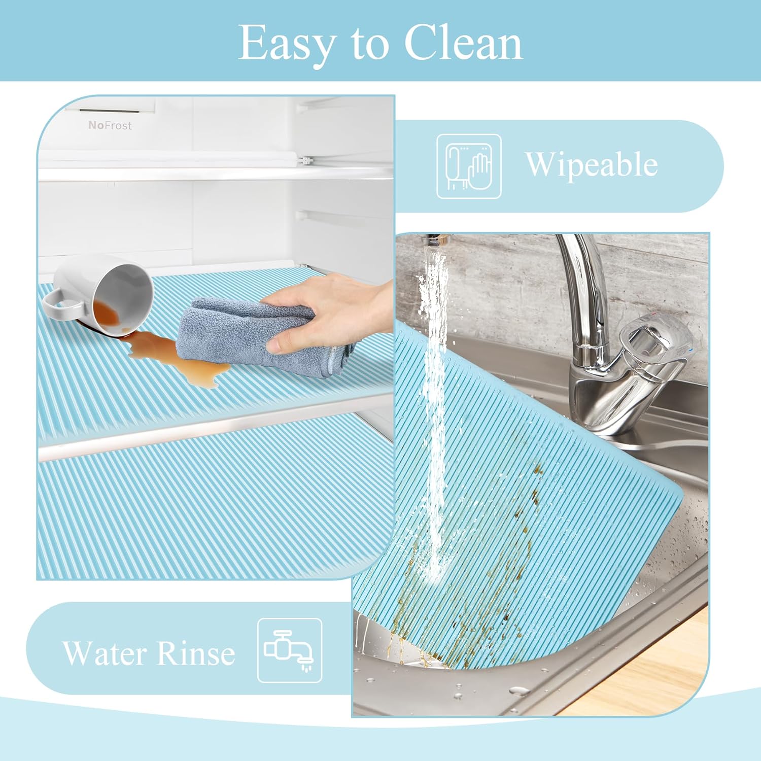 Non-Slip Silicone Refrigerator Liners for Shelves, Reusable Washable Fridge Shelf Drawer Liners, Cuttable Waterproof Oilproof Fridge Liner for Glass Shelve Kitchen Cabinet Drawer Mats (Blue, 1 Pack)