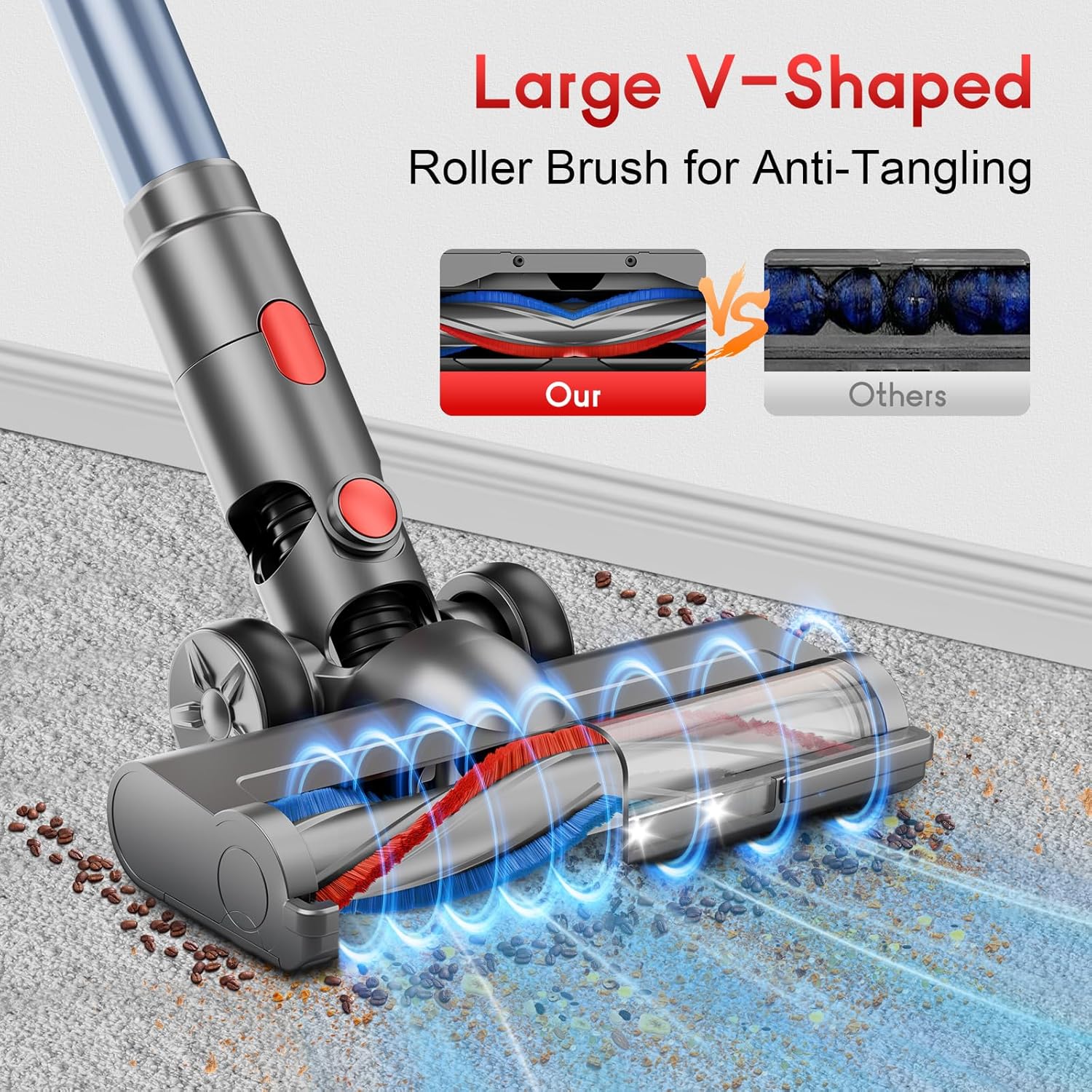 Cordless Stick Vacuum Cleaner - Rechargeable, 35Kpa Powerful Vacuums with Detachable Battery Display, Max 45Mins Runtime, 8 in 1 Handheld Vacuum for Hardfloor & Carpets Pet Hair