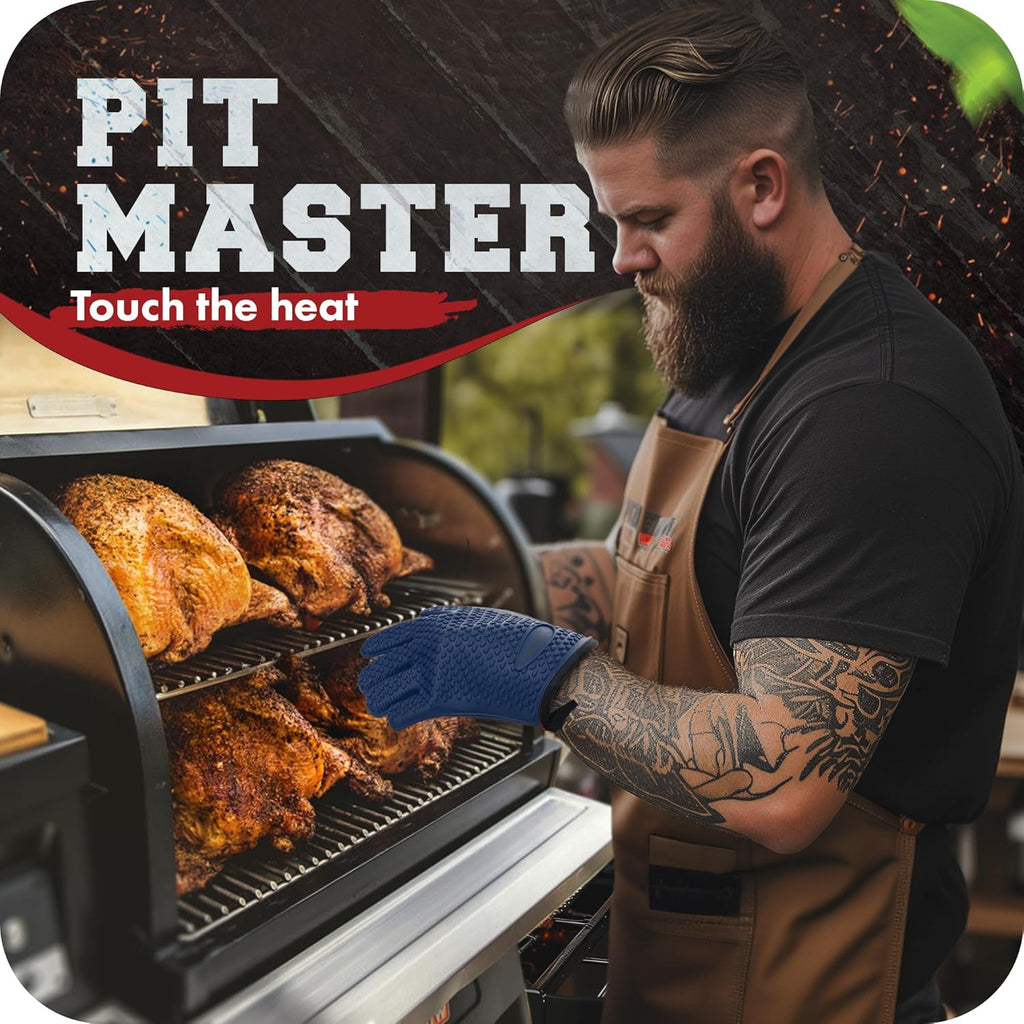 KITCHEN PERFECTION XL Silicone Smoker Oven Gloves-Extreme Heat Resistant BBQ Gloves-Handle Hot Food Right on Your Grill Fryer&Pit|Waterproof Grilling Cooking Baking Mitts|Superior Value Set+3 Bonuses