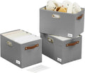 Large 3-Pack Foldable Fabric Storage Bins with Durable PU & Metal Handles, Collapsible Storage Baskets for Shelves, Home Storage, Closet Organizers, Living Room(14.9"x9.8"x9.8", Grey)
