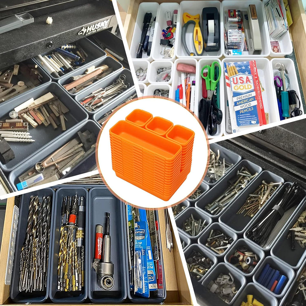 42 Pack Tool Box Organizer Tool Tray Dividers, Rolling Tool Chest Cart Cabinet Workbench Desk Drawer Organization and Storage for Hardware, Parts, Screws, Nuts, Small Tools Organization(Orange)
