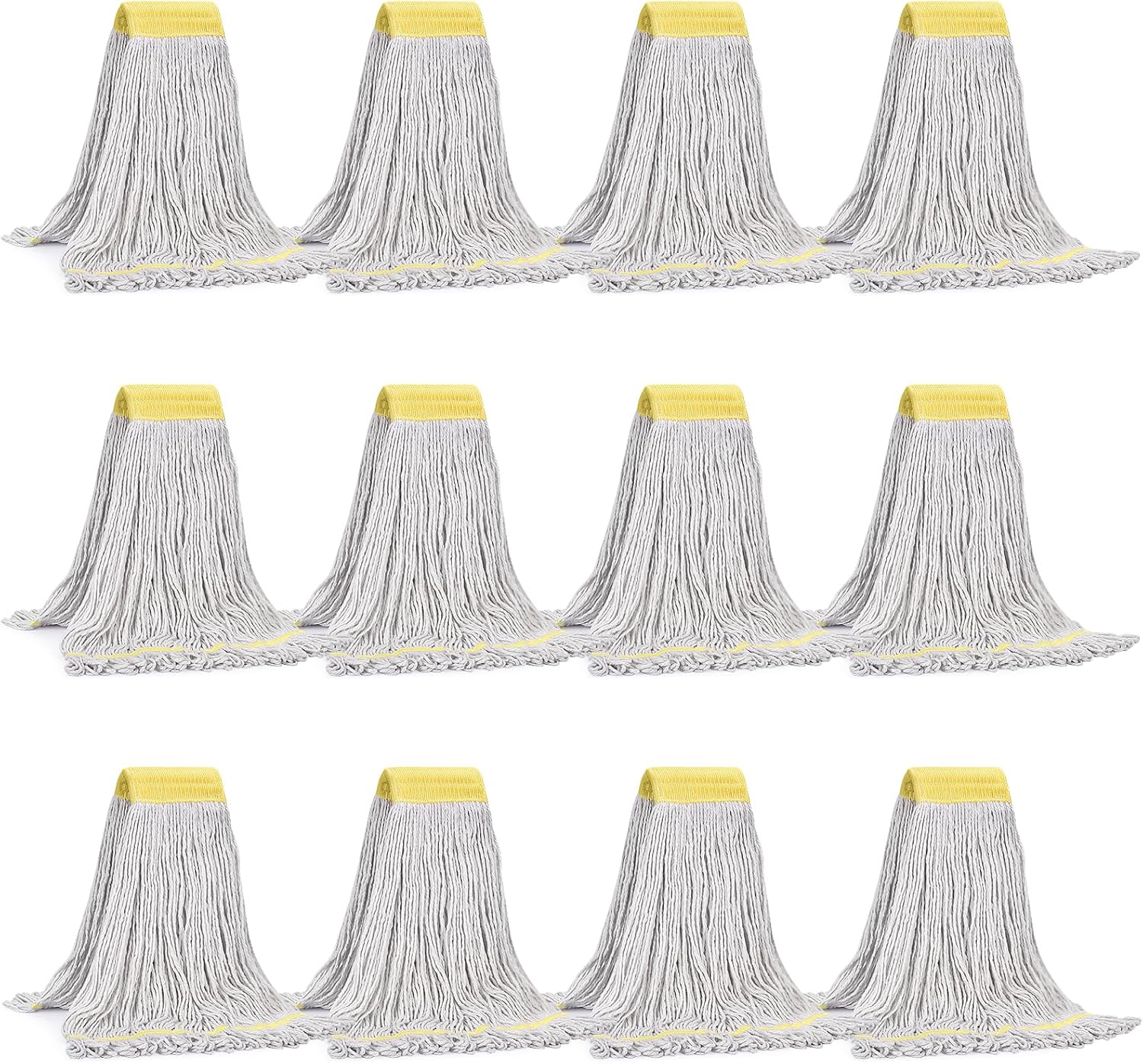 Matthew Cleaning Commercial Mop Head Replacement, 5 Inch Wide Headband, Looped End Cotton Blend String Wet Mops for Floor Cleaning, 18 oz Medium, Case Pack 12 Pcs White