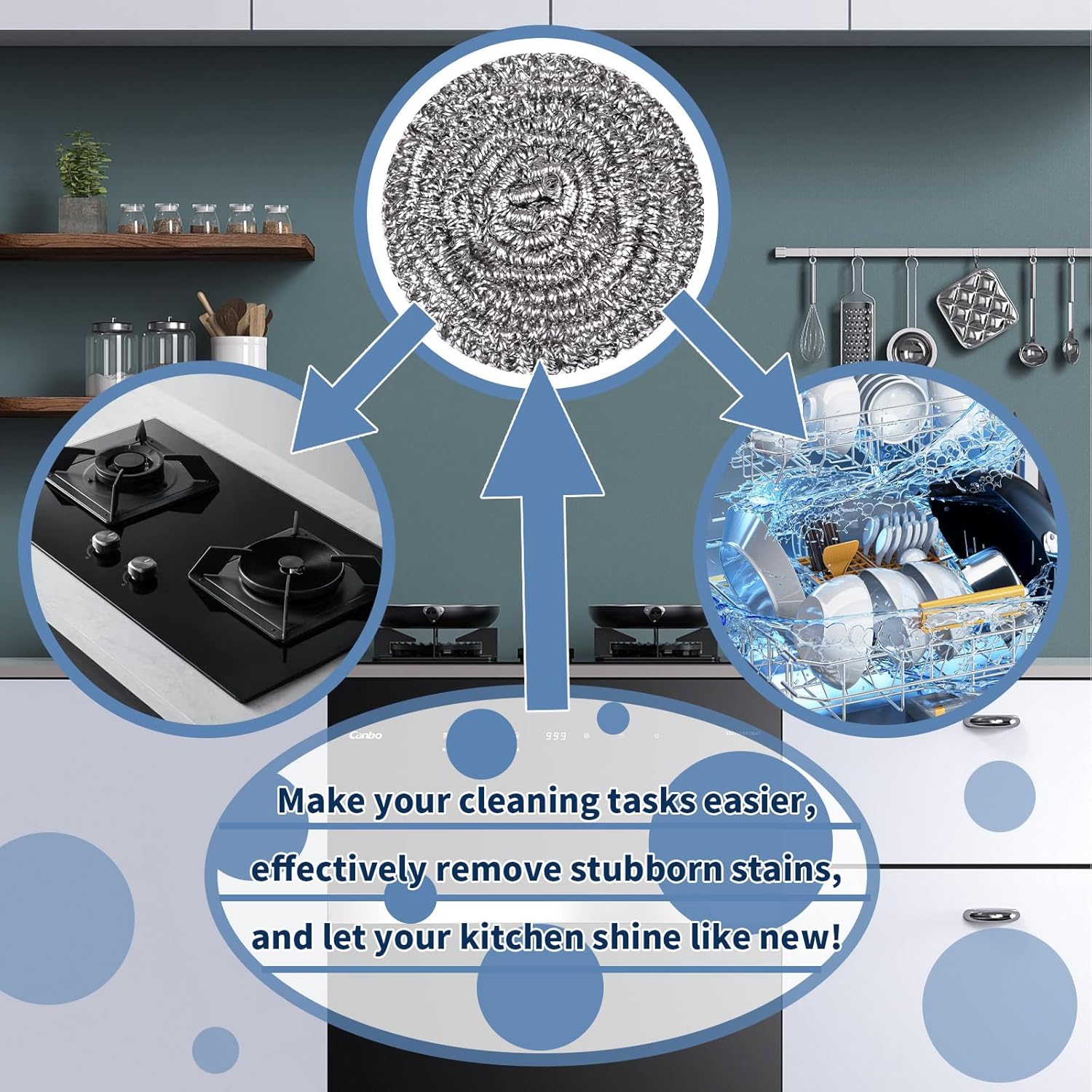 Stainless Steel Scrubber Scrubbing Scouring Pad Sponges Clean Pot Pan and Steel Wool for Kitchen Bathroom