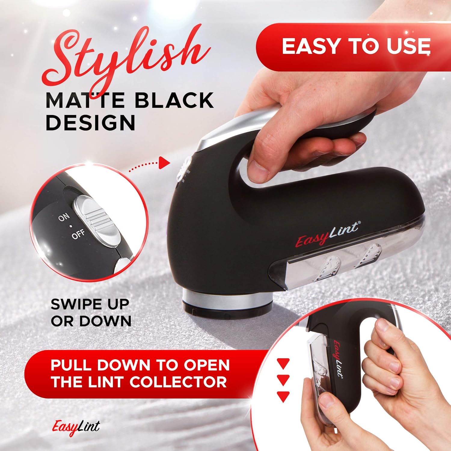 EasyLint Professional Fabric Shaver Lint Remover, Electric Sweater Shaver for Clothes & Furniture Works with AC Adapter or Batteries, Pilling Remover with 2-Blades, Cleaning Brush & Power Cord