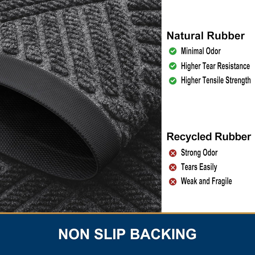 Smiry Front Door Mat Outside Entrance, Heavy Duty Outdoor Indoor Natural Rubber Doormat, Non Slip, Trap Dirt and Moisture, Easy Clean, Low Profile Patio Porch Entryway Mat, 35x23, Light Grey