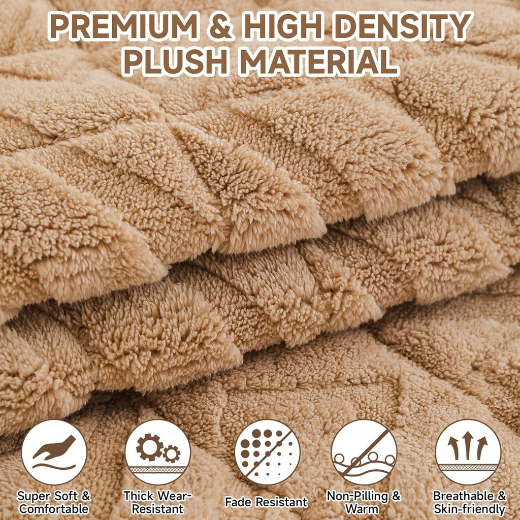 OTOB Plush Couch Cover for Dogs Washable, Non Slip Fuzzy Soft Armrest Backrest Sofa Slipcovers Geometric Jacquard Pet Friendly Couch Covers Protector All Season, 1 Piece (Coffee, 27.6"x27.6")