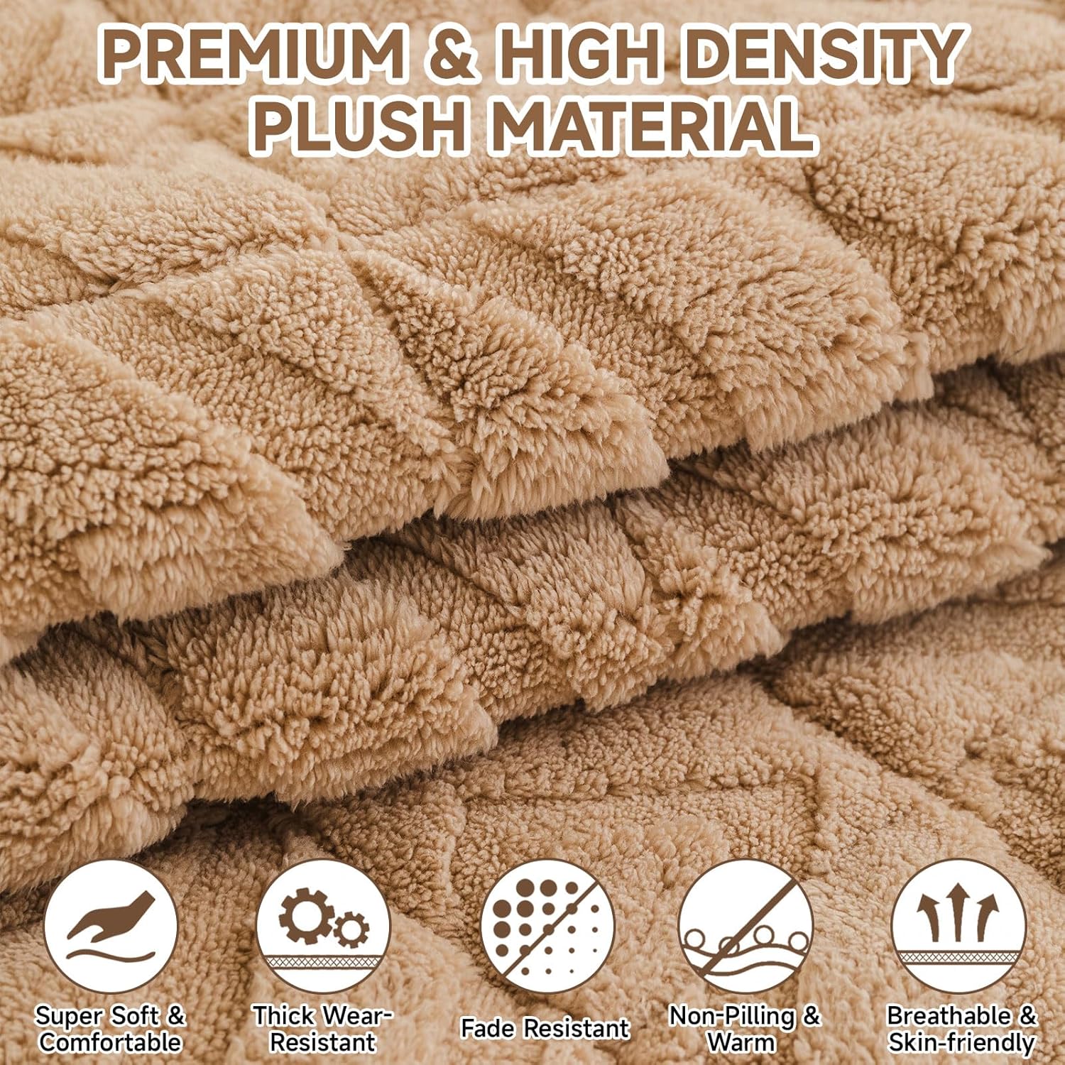 OTOB Couch Covers for 3 Cushion Couch Sofa Pet Friendly, Washable & Non Slip Geometric Jacquard Modern Plush Fuzzy Sofa Slipcovers Protector, All Season Soft Pet Couch Cover (Coffee, 27.6"x82.7")