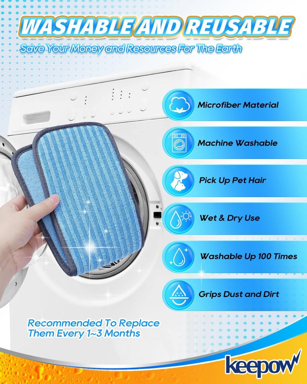 KEEPOW Reusable Microfiber Mop Pads Compatible with Wagner 905e, 915e and 925e Steamers, Reusable Microfiber Cleaning Replacement Pads, Double-Sided Use, Steam Mop Pads, 4 Pack (Mop is Not Included)