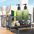 Sponge Holder for Kitchen Sink, 2 Tier Sink Caddy Organizer Countertop with Dish Brush Holder and 360° Drain Tray, Rustproof Stainless Steel Dish Soap Storage Rack Set for Accessories Grey