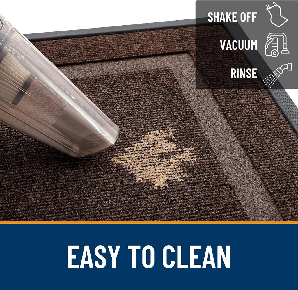 OLANLY Front Door Mat Indoor Outdoor Entrance, Waterproof All-Season, All-Weather Doormat, Sturdy Natural Rubber, Fade Resistant, Low Profile, Easy Clean Patio Porch Entryway Mat, 47x17, Dark Brown