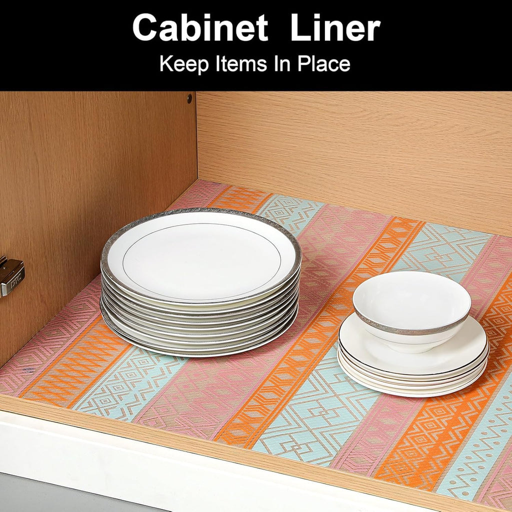 Cooyes Drawer and Shelf Liner, Non-Adhesive Shelf Liners for Kitchen Cabinets, Thick Strong Grip Mats for Desk, Shelves, Bathroom Drawers, Fridge, Cabinet Protection