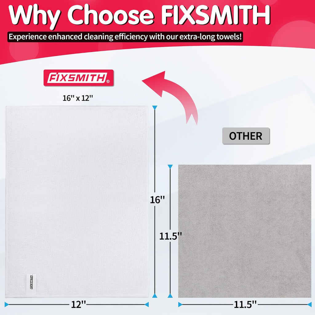 FIXSMITH White Microfiber Cleaning Cloth -Pack of 8, Highly Absorbent Cleaning Rags, 16"X12" All Purpose Cleaning Towels for Housekeeping, Kitchen, Car, Lint Free and Reusable Microfiber Towels
