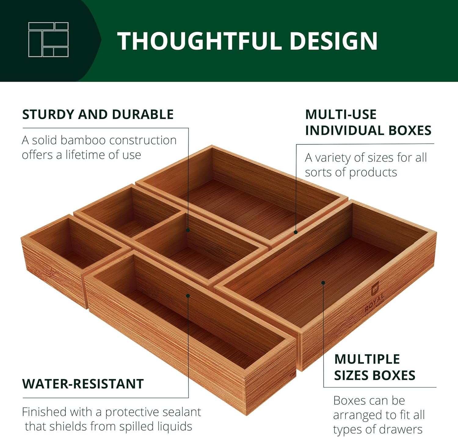 ROYAL CRAFT WOOD Premium Carbonized Bamboo Sticky Note Holder – Elegant & Durable Post-It Note Dispenser for Office Desk Organization