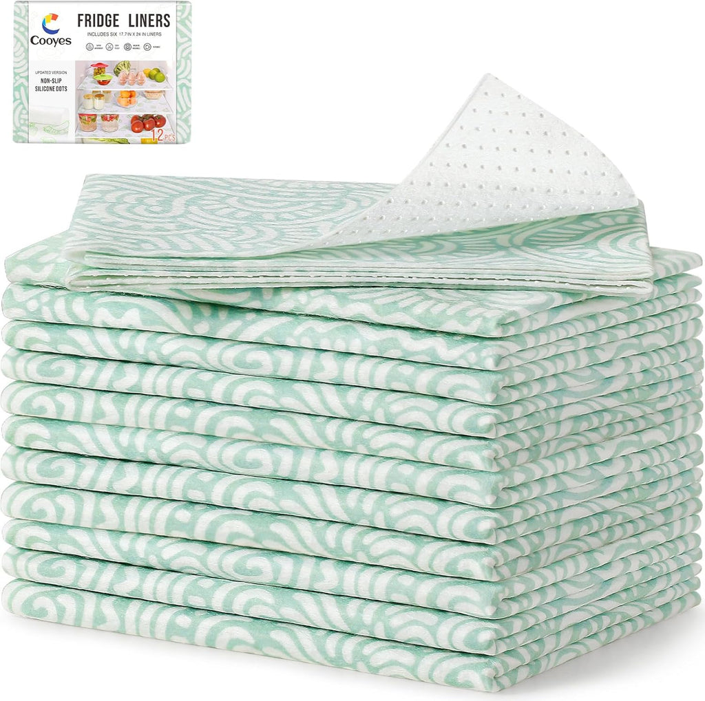 Cooyes 12 Pack Refrigerator Shelf Liners for French Door Fridge, 17.7" × 36" Extra Large, Non-Slip Fridge Mats Machine Washable, Refrigerator Drawer Liner for Glass Shelves Kitchen Cabinet