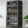 BROVIEW 600Qt Stackable Storage Bins with 5 Lids, Extra Large Closet Organizer Collapsible Drawer Boxes with Wheels, Folding Plastic Cabinet Containers for Home Kitchen Room Organization, 5Pack Black