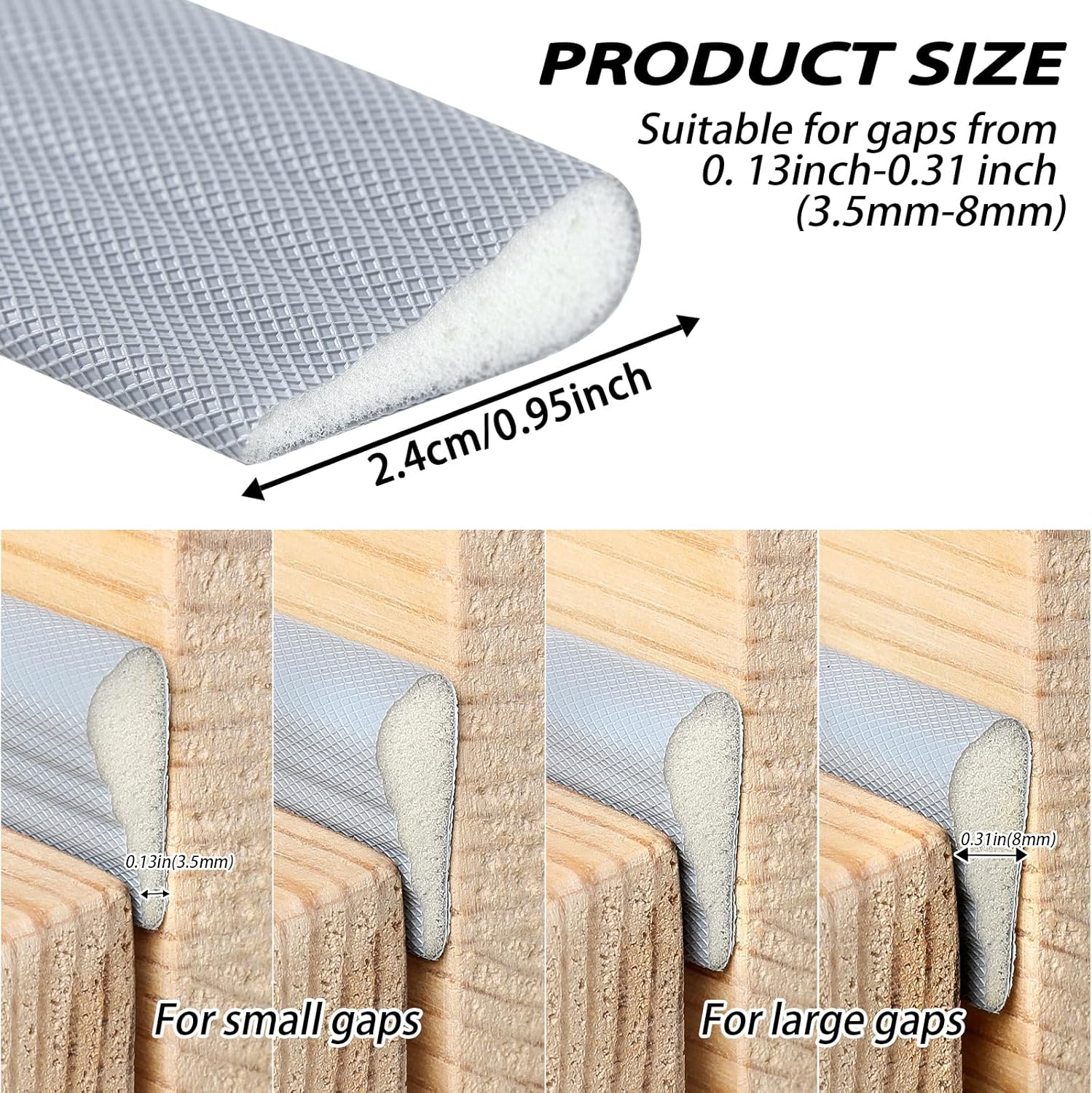 QDiShi 118" Wedge-Shape Weather Stripping Door Seal Weatherproof Foam Seals Self Adhesive Insulation Anti-Collision Strip Soundproofing Frame Insulation Tape Fits 0.13-0.31" Gaps(Grey)