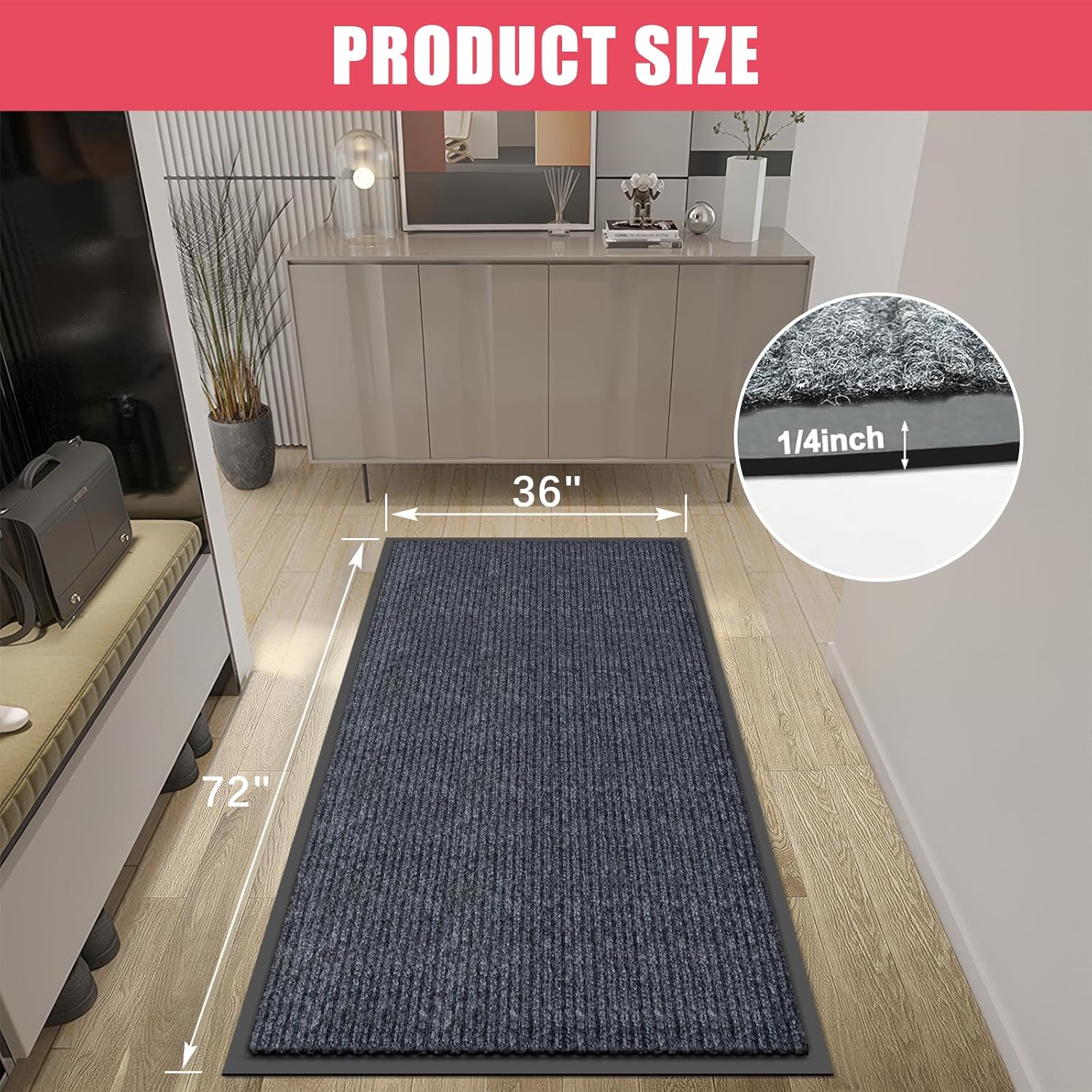 Kuyal Front Door Mat, 3'x6' Indoor Outdoor Entrance Mat, Commercial Floor Mats Inside Outside Entrance, Heavy Duty Durable Welcome Mats, Rubber Backing Non Slip Outdoor Mats for Entryway,Dark Gray