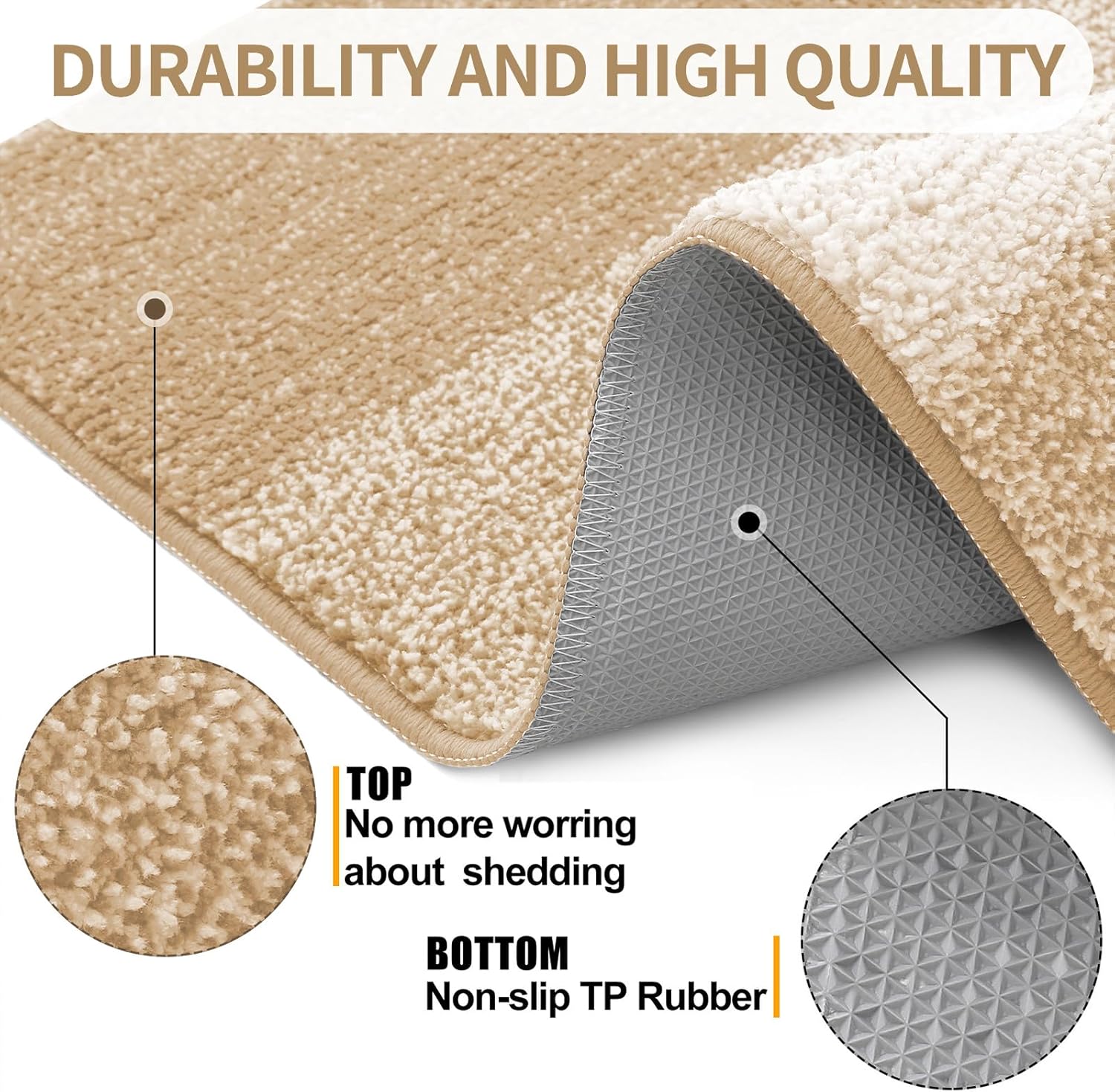 Kitinjoy Indoor Outdoor Door Mat, 47x24 Non-Slip Absorbent Dirt Trapper, Low-Profile Washable Inside Entrance Front Floor Mat, Sturdy Soft Entry Doormats for Entryway, Beige