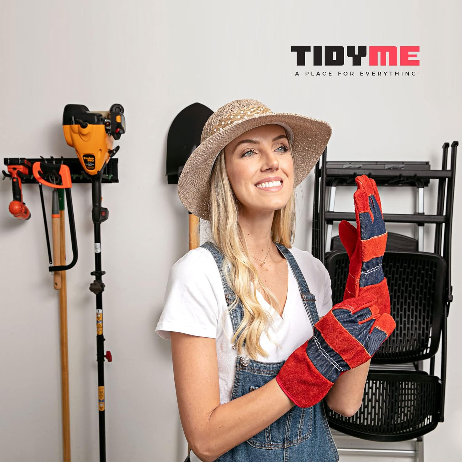 Garage Wall Organizer | 32" Heavy-Duty Tool Storage Rack | Adjustable Double-Layer Hooks | 200 lbs Capacity | Carbon Steel Wall Mount Holder for Shovels, Rakes, Ladders & Power Tools