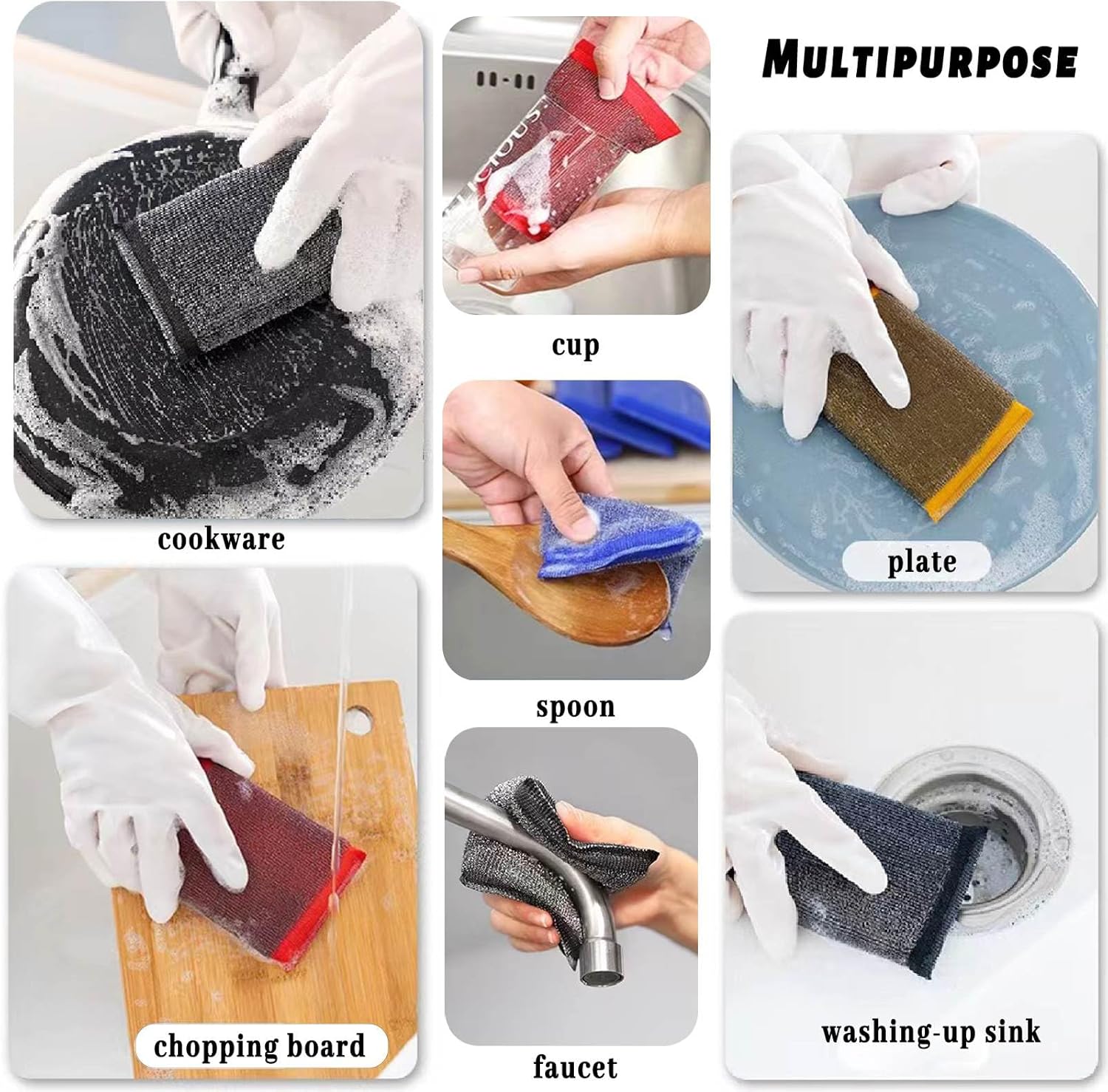 Steel Wool Scrubber Dish Sponges - Kitchen Scrubbing Pads Pot Scrubber for Kitchen Non Scratch, Soft and Fast sponges for Cleaning (6 Pack)