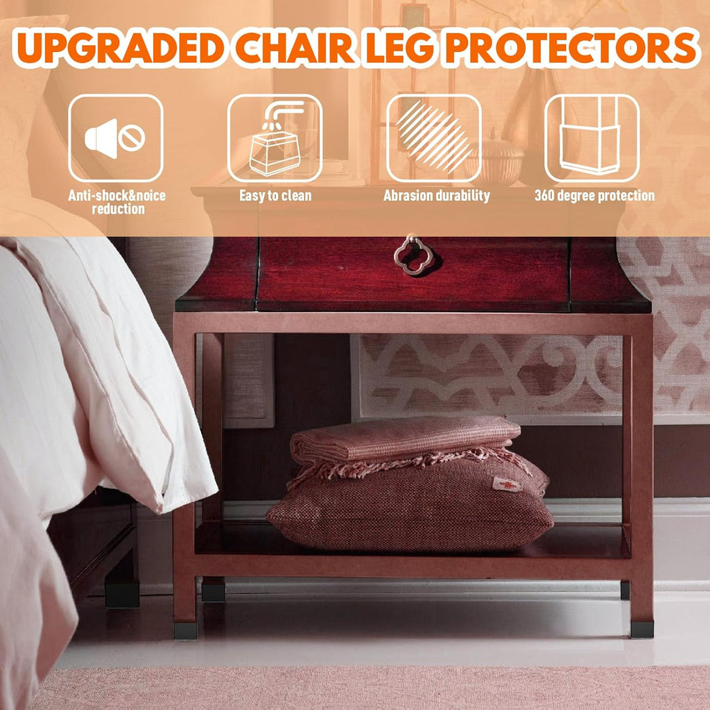 Rectangle Chair Leg Protectors for Hardwood Floors,16 PCS Silicone Covers to Protect Wood Tile Floors Felt Pads Furniture Leg Caps Reduce Noise. Easy to Move.(Black,2X 4 cm,Rectangular)