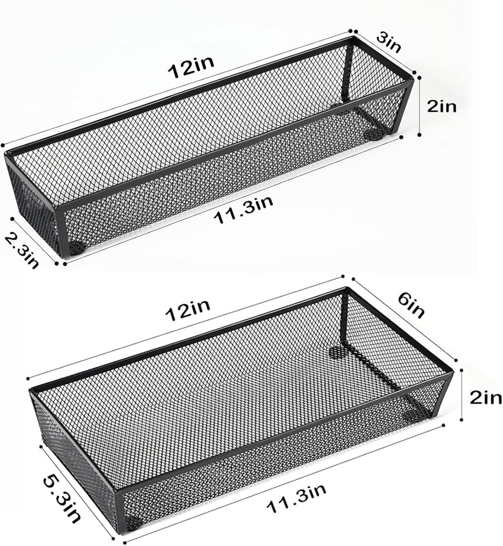 BYCY Silverware Drawer Organizer, Mesh Utensil Organizer for Kitchen Storage, Black Steel Metal Mesh Tray for Flatware Fork Spoon Knife… (12 * 3-5P-Black)