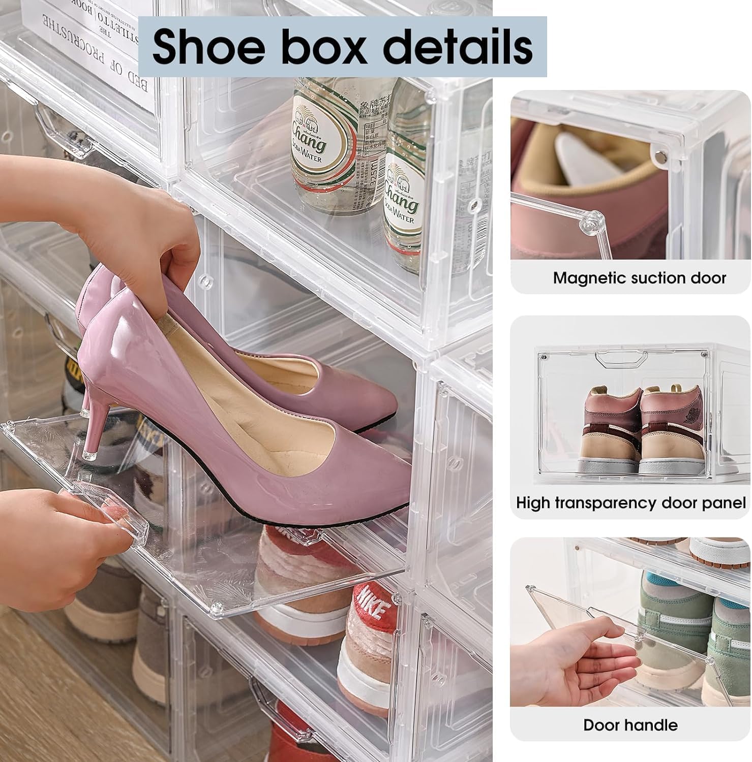 9 Pack Thicken Shoe Organizer Stackable,Upgraded Sturdy Shoe Storage Box with Magnetic Door,Shoe Containers For Sneaker Display,Hat Organizer,White