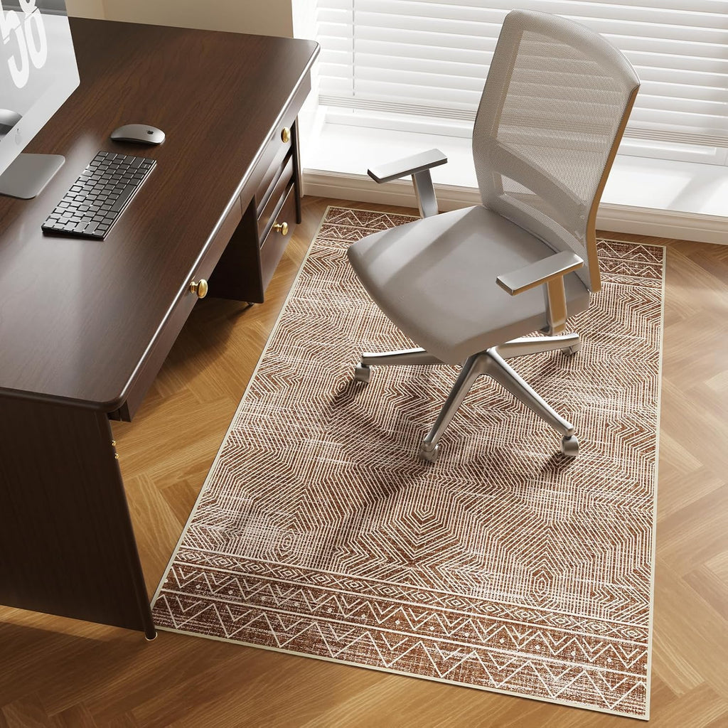Office Chair Mat for Hardwood & Tile Floor, 36" × 48" Desk Chair Mat for Rolling Chairs, Anti-Slip Under Desk Rug Floor Protector for Home Office, Washable Area Rug for Living Room, Brown